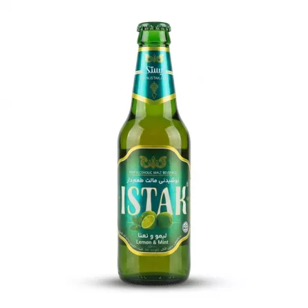 Enhanced Istak Lemon & Mint Non-Alcoholic Malt Beverage 320ml glass bottle front