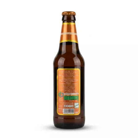 Enhanced Back view of Istak Peach Non-Alcoholic Malt Beverage showing ingredients and nutrition