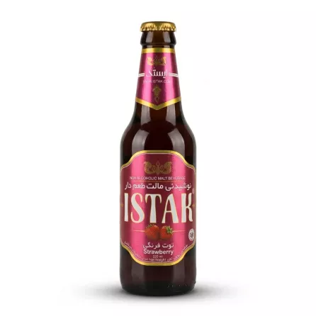 Enhanced Front view of Istak Strawberry Non-Alcoholic Malt Beverage 320ml bottle