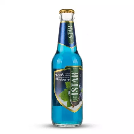 Enhanced Side view of Istak blueberry carbonated drink bottle