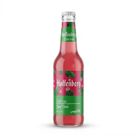 Enhanced Front view of Hoffenberg Cactus Juice Drink 330ml glass bottle in hand