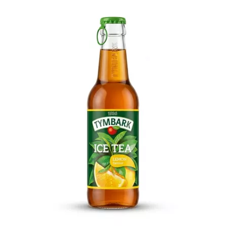Enhanced Front view of Tymbark Ice Tea Lemon Flavour 250ml bottle held in hand