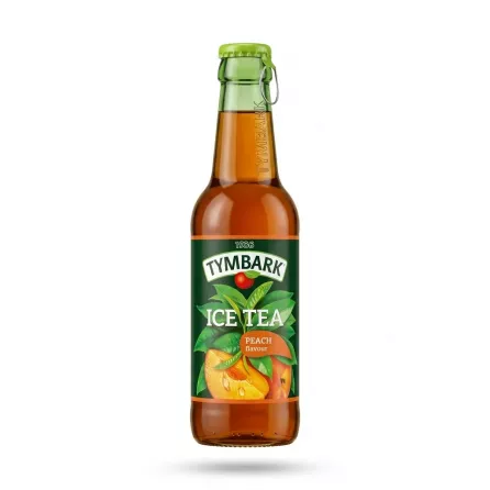 Enhanced Front of Tymbark Ice Tea Peach Flavour 250ml glass bottle