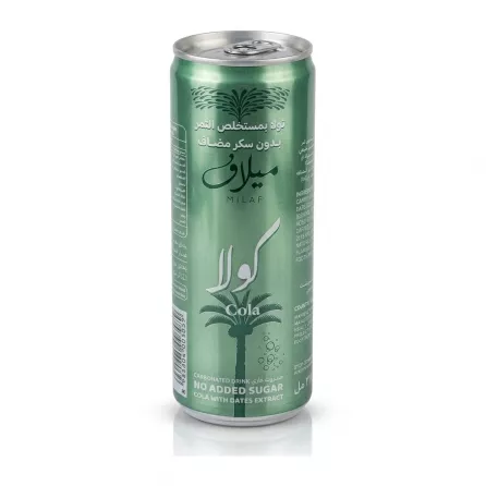 Enhanced Front of Milaf Cola can with no added sugar and date extract