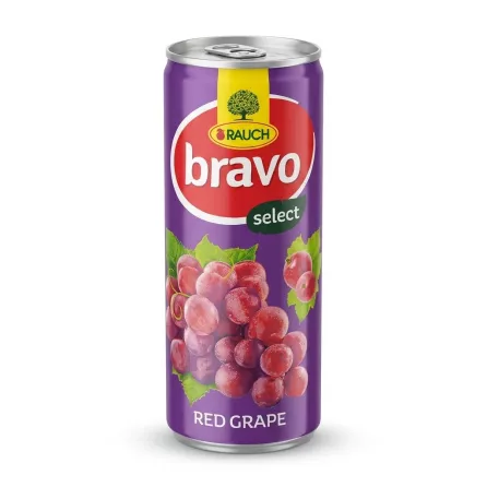 Enhanced Front of Rauch Bravo Red Grape Nectar 250ml can