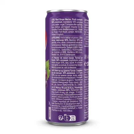 Enhanced Back label showing ingredients of Rauch Bravo Red Grape Nectar
