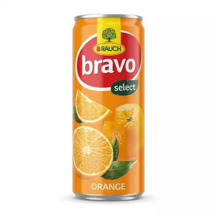 Enhanced Front view of Rauch Bravo Select Orange Juice 250ml can