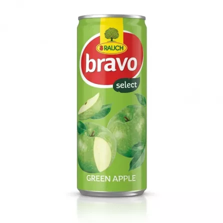 Enhanced Front of Rauch Bravo Select Green Apple Juice 250ml can