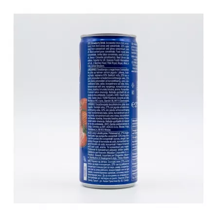 Enhanced Ingredients and product info on back of Rauch Bravo Select Strawberry can