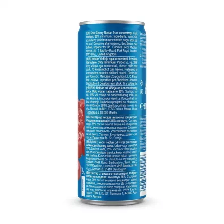 Enhanced Back label of Rauch Bravo Select Sour Cherry Nectar can with ingredients