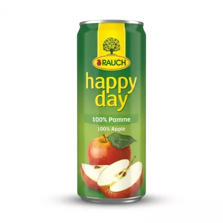 Enhanced Front angled view of Rauch Happy Day 100% Apple Juice can 330ml