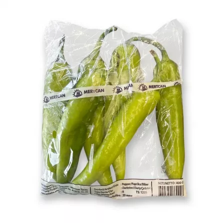 Enhanced Back of Mertcan Charleston green peppers showing nutritional label