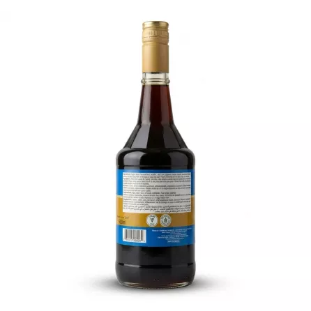 Enhanced Back of Cortas Tamarind Syrup 600ml bottle showing ingredients and certifications