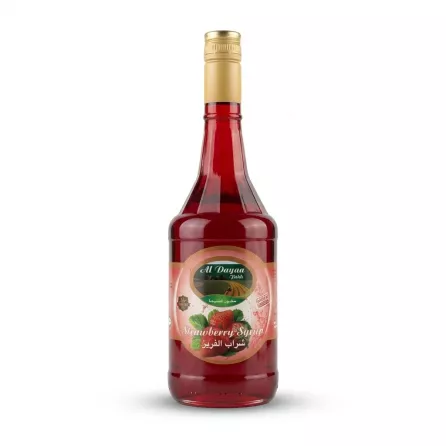 Enhanced Front label of Al Dayaa Strawberry Syrup 600ml bottle