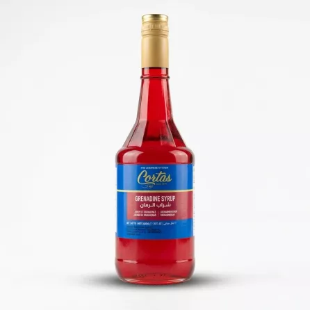Enhanced Front view of Cortas Grenadine Syrup 600ml bottle with label visible
