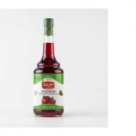 Enhanced Front view of AlAhlam Pomegranate Concentrate Syrup 600ml bottle
