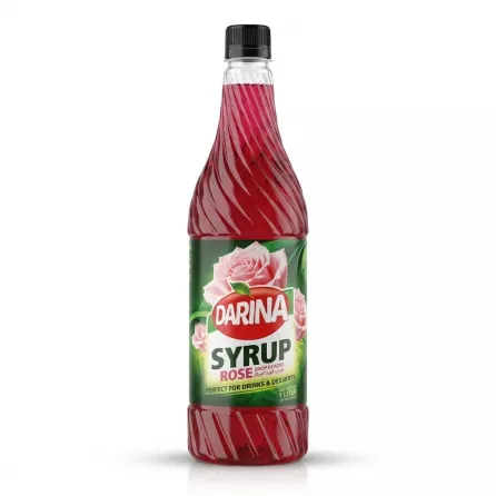 Enhanced Front view of Darina Rose Syrup 1 litre bottle