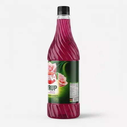 Enhanced Back view of Darina Rose Syrup bottle showing price tag and nutritional information