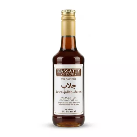 Enhanced Front view of Kassatly Chtaura Dates Jallab Syrup 600ml bottle