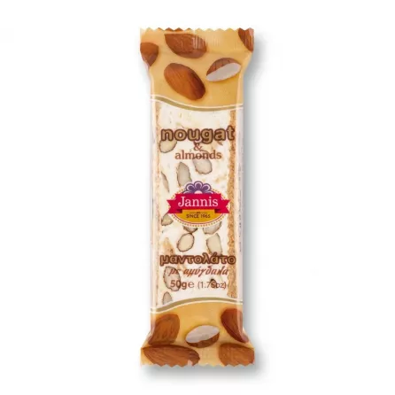 Enhanced Front view of Jannis Nougat Almond Bar 50g pack