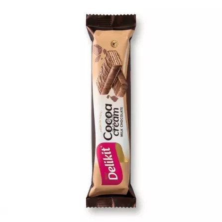 Enhanced Delikit Cocoa Cream Milk Chocolate Bar in hand showing front packaging