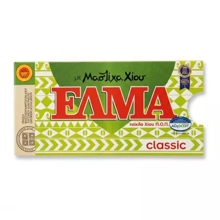 Enhanced Front view of ELMA Mastic Gum Classic box in hand