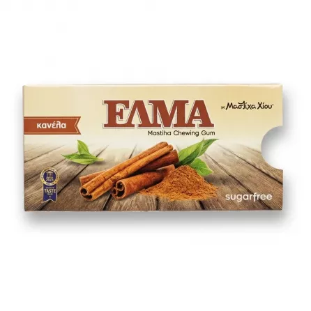 Enhanced Elma Mastiha Chewing Gum Cinnamon pack showing cinnamon sticks imagery
