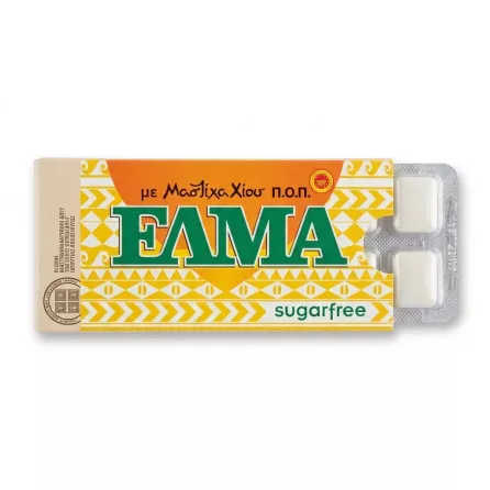 Enhanced Hand holding ELMA sugarfree mastic chewing gum pack, front view