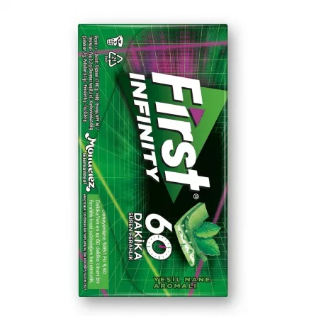 Enhanced Back of First Infinity Mint Chewing Gum 27g pack showing details