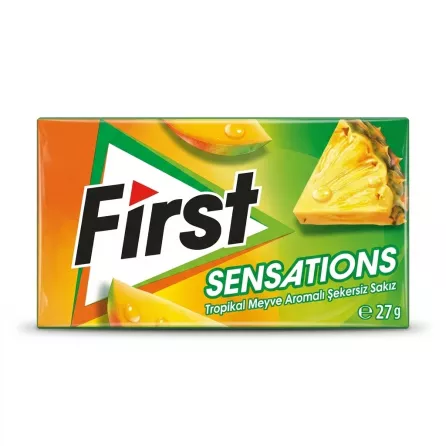 Enhanced Front view of First Sensations Tropical Fruit Chewing Gum pack