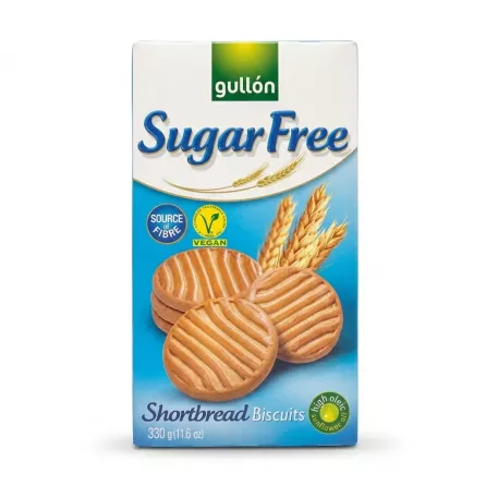 Enhanced Front view of Gullón Sugar Free Shortbread Biscuits packaging