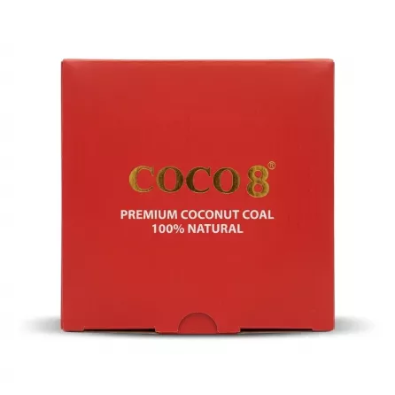 Enhanced Top view of COCO 8 Premium Coconut Coal red packaging