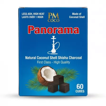 Enhanced Front of Panorama Coco 60 cubes natural coconut shell shisha charcoal box