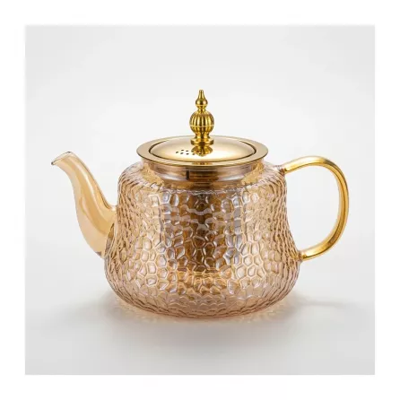 Enhanced Gold-handled glass teapot with special offer sticker
