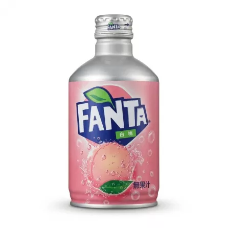 Enhanced Front view of Fanta Peach Japanese drink in aluminium bottle-can