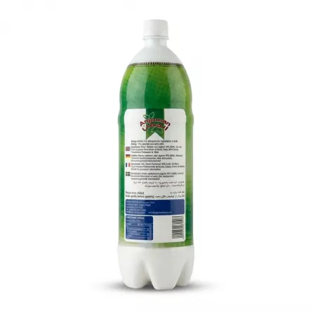 Enhanced Back label of Anjoman Yoghurt Drink Carbonated with Mint Flavour showing ingredients and nutritional info