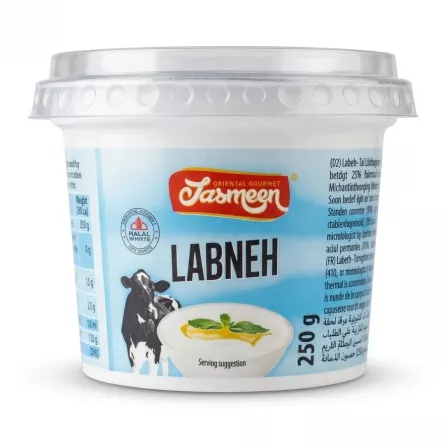 Enhanced Hand holding Tasmeen Labneh 250g tub in chilled dairy aisle