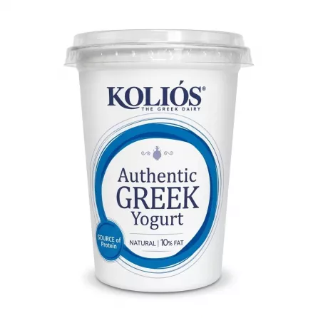 Enhanced Front view of KOLIOS Authentic Greek Yogurt Natural 10% Fat 500g tub