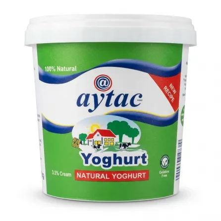 Enhanced Front label showing Aytac Natural Yoghurt 1kg with cream content