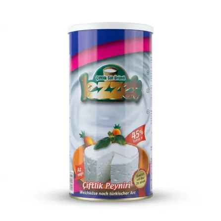 Enhanced Front view of Lezzet Çiftlik Peyniri Turkish soft cheese tin