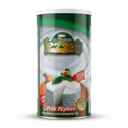 Enhanced Lezzet Çiftlik Peynir Full Fat Turkish Cheese tin angled front view