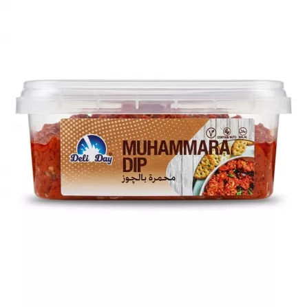 Enhanced Deli Day Muhammara Dip 200g plastic tub front label in grocery store