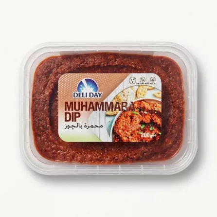 Enhanced Deli Day Muhammara Dip 200g top label showing ingredients and price