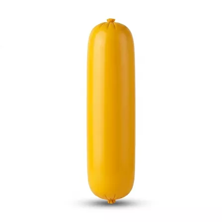 A 450g stick of Aynoor Chicken Salami is shown in its sealed yellow plastic casing, centered against a clean white background. PRODUCT TITLE: Aynoor Chicken Salami Halal