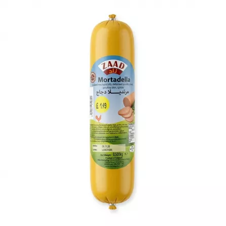 Enhanced Front view of ZAAD Mortadella Cooked Poultry 500g in store hand-held