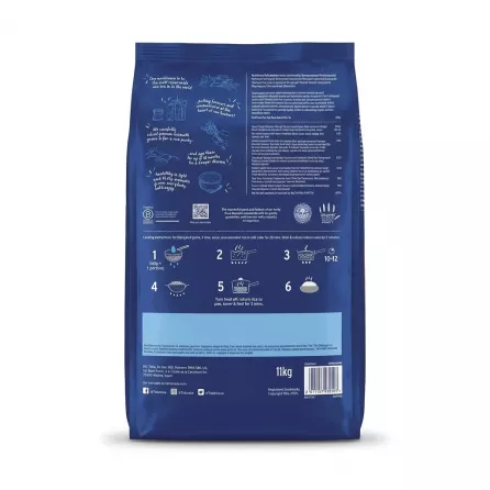Enhanced Back of Tilda Pure Original Basmati Rice 11kg bag showing cooking instructions and nutritional values