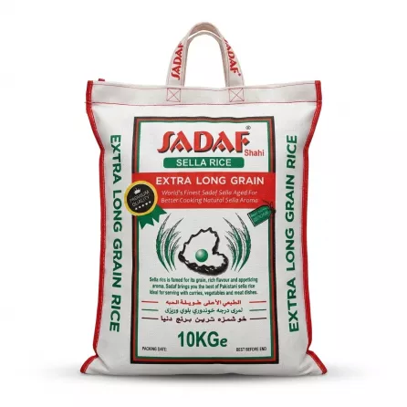 Enhanced Front view of Sadaf Sella Extra Long Grain Rice 10kg bag