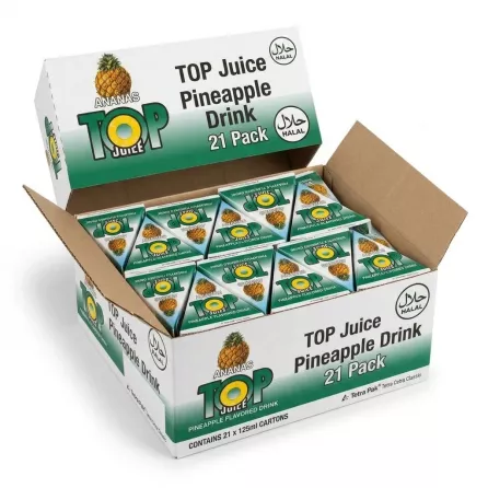 Enhanced Enhanced Hand holding Top Juice pineapple flavoured drink in triangle Tetra Pak