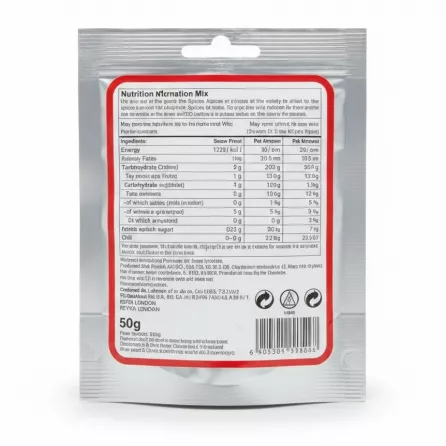 Abido Vanilla Spice Mix 50g back packaging with ingredients and nutrition