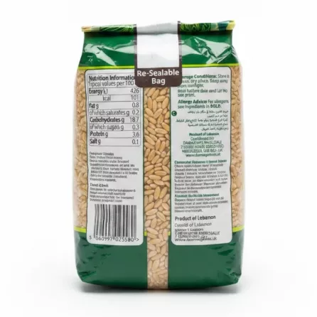 Sofra peeled wheat package back with nutritional info
